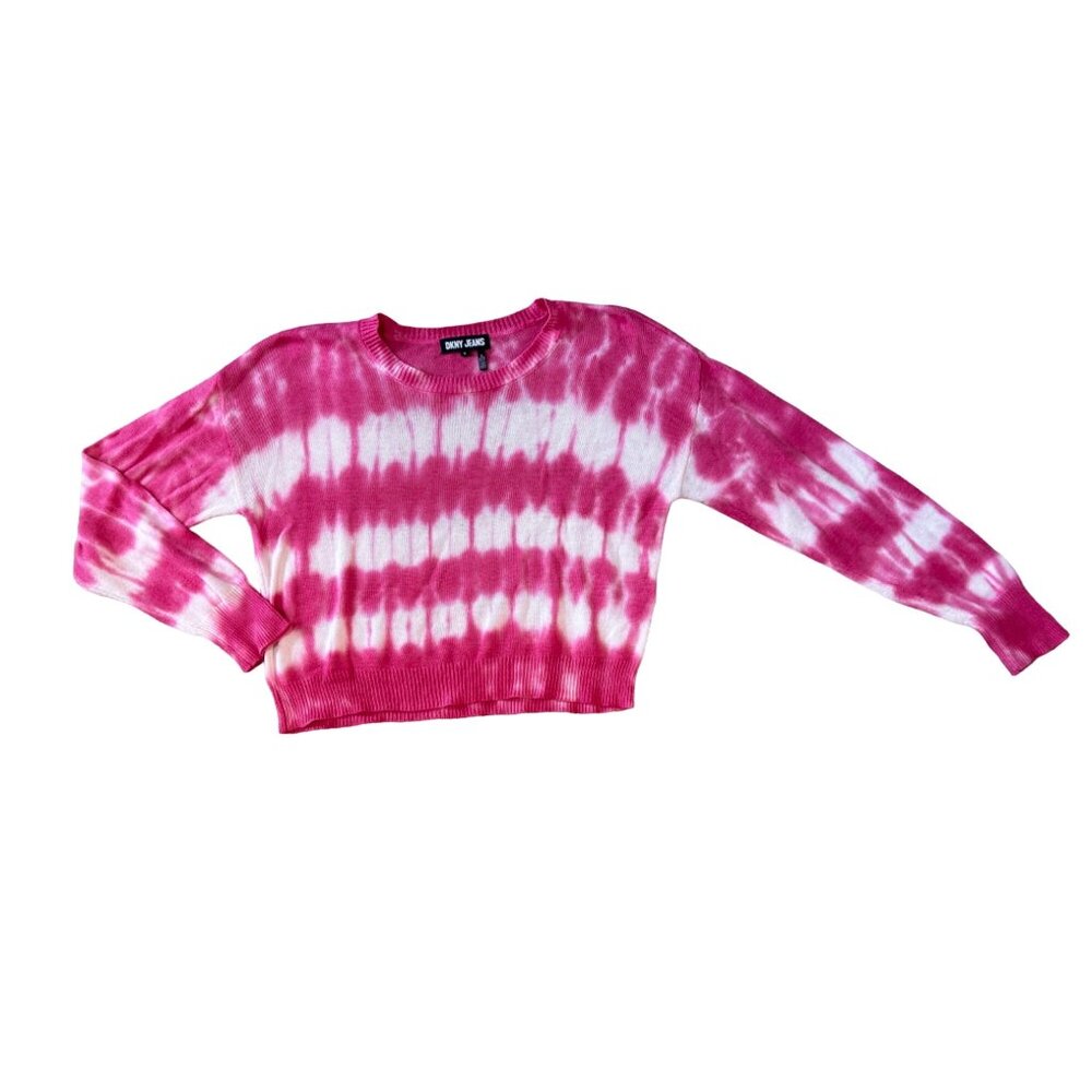 DKNY JEANS Pink Tie Dye Cropped Sweater Women's Size XL 1546